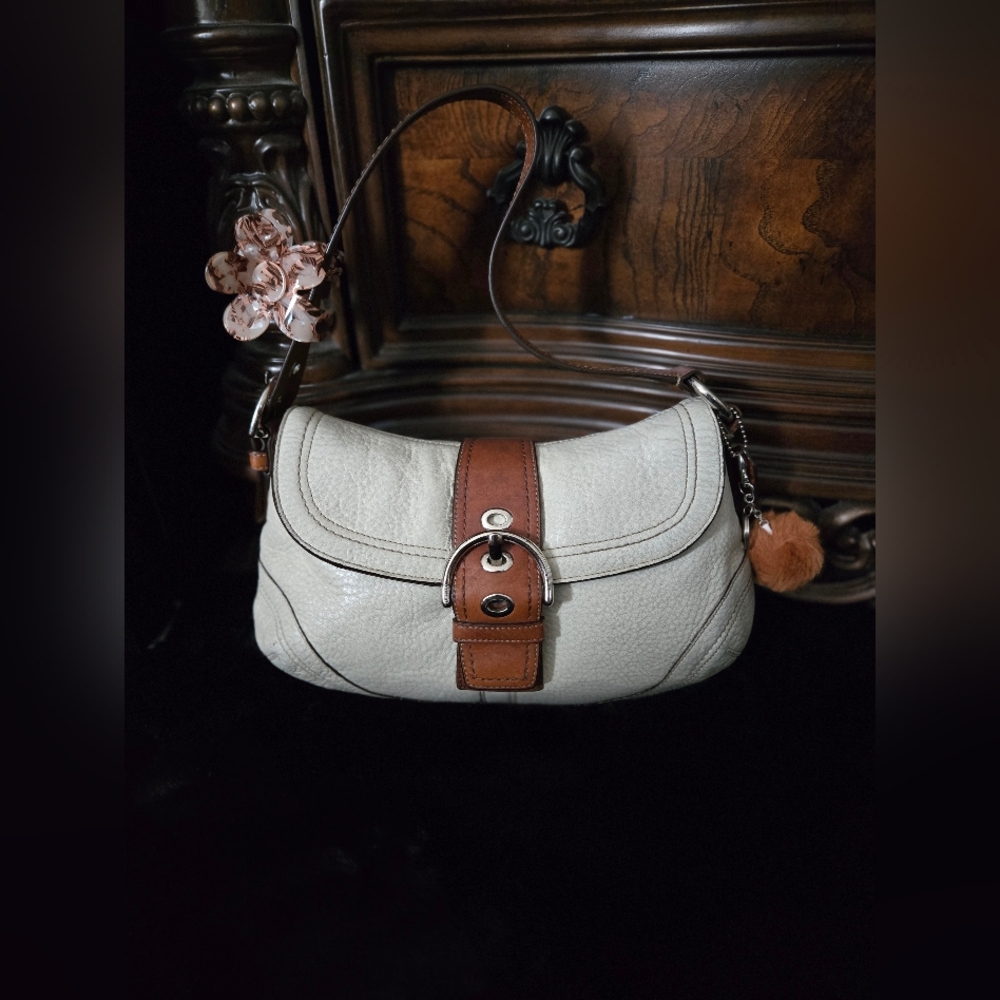 Coach Soho Cream and Brown Pebble Leather Shoulder Bag